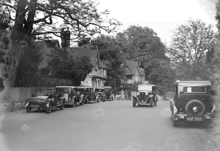 Framed Print : Cars in the village in Kent. 1933 Framed Print : Cars in the village in Kent. 1933