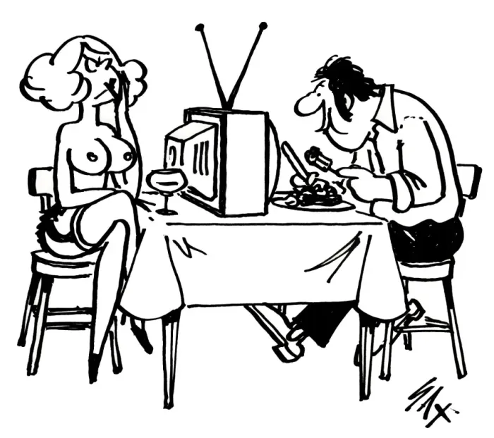 Framed Print : Cartoon by Sax How far does a woman have to go to get some attention. Wow love