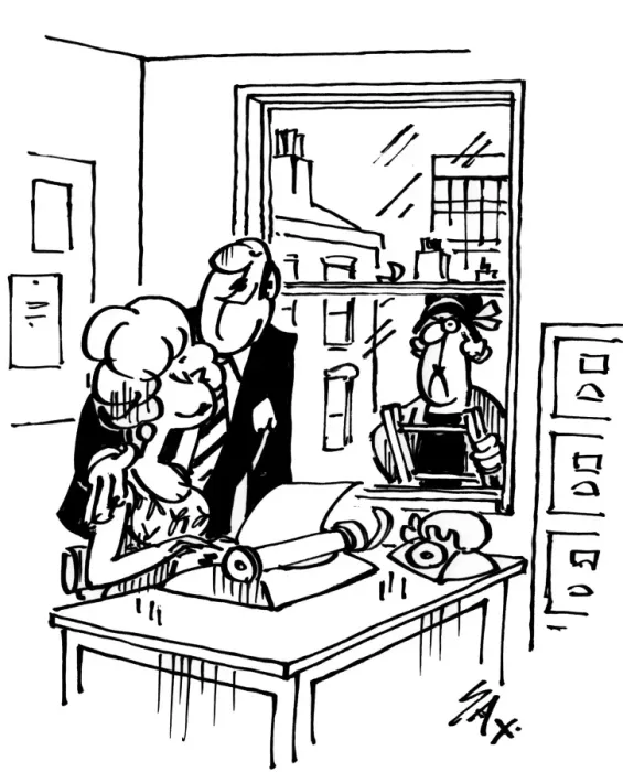Framed Print : Cartoon by Sax The husband is caught out chatting up his secretary Usually paying Framed Print : Cartoon by Sax The husband is caught out chatting up his secretary Usually paying