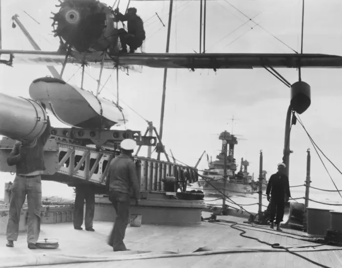 Framed Print : Catapult flight from American warship. A combat plane being got ready to be catapulted Framed Print : Catapult flight from American warship. A combat plane being got ready to be catapulted