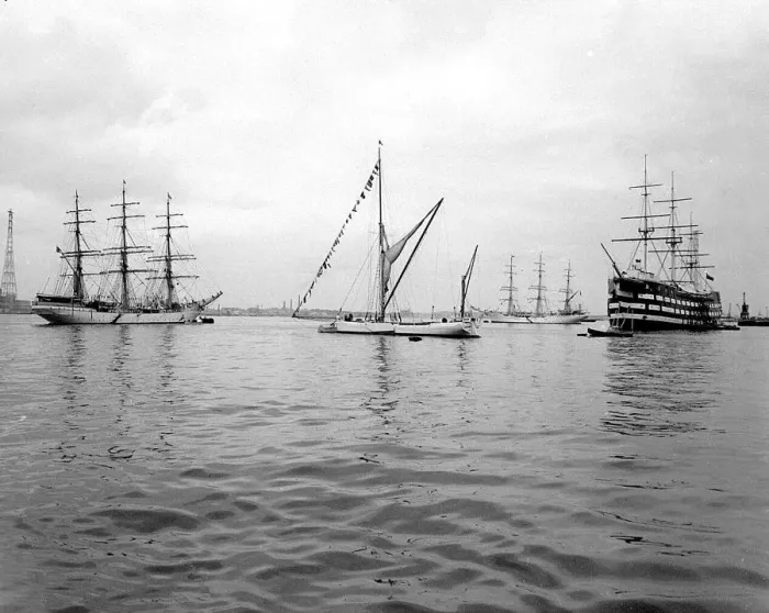 Framed Print : Centenery Year Celebrations, Greenhithe, Kent. Tall masts of visiting sailing vessels Framed Print : Centenery Year Celebrations, Greenhithe, Kent. Tall masts of visiting sailing vessels