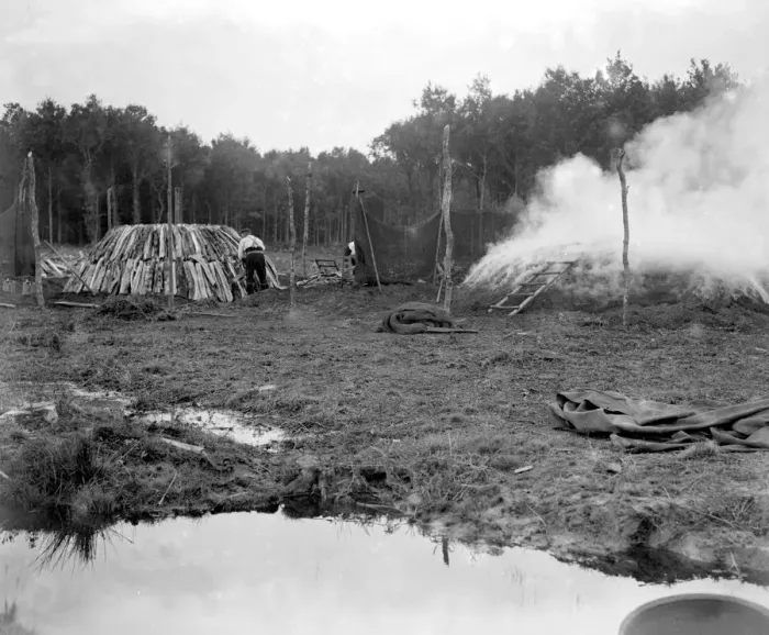 Framed Print : Charcoal burning for the trenches in the New Forest Framed Print : Charcoal burning for the trenches in the New Forest