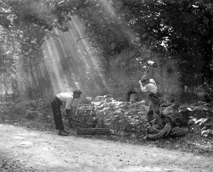 Framed Print : Charcoal burning for the trenches in the New Forest