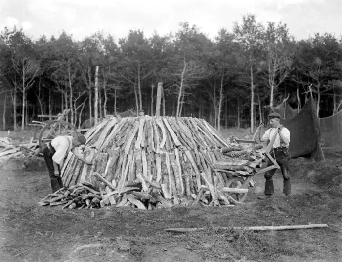 Framed Print : Charcoal burning for the trenches in the New Forest