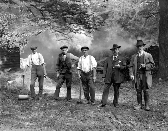 Framed Print : Charcoal burning for the trenches in the New Forest. Char-ring felled oak Framed Print : Charcoal burning for the trenches in the New Forest. Char-ring felled oak
