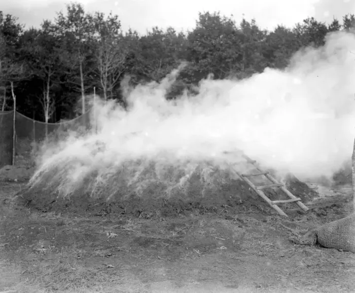 Framed Print : Charcoal burning for the trenches in the New Forest. Char-ring Framed Print : Charcoal burning for the trenches in the New Forest. Char-ring