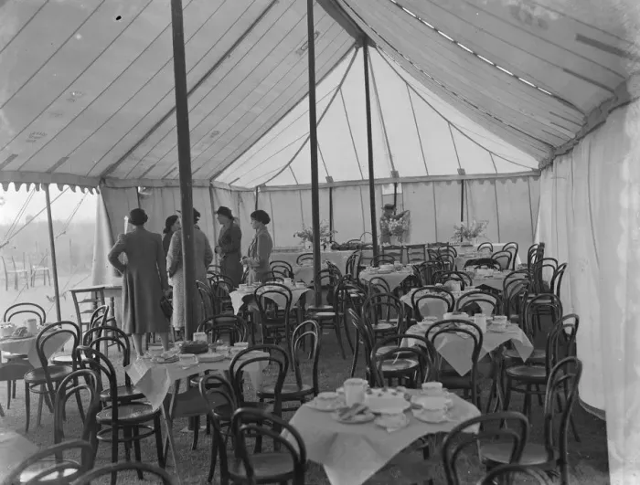 Framed Print : The charity Lifeboat fete in Scadbury, Kent. An interior view of the tea tent. 1939 Framed Print : The charity Lifeboat fete in Scadbury, Kent. An interior view of the tea tent. 1939