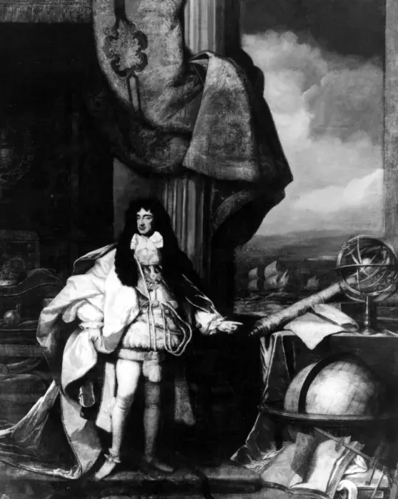 Framed Print : Charles II (1630-85) as founder of the Royal Society, 1684 Framed Print : Charles II (1630-85) as founder of the Royal Society, 1684