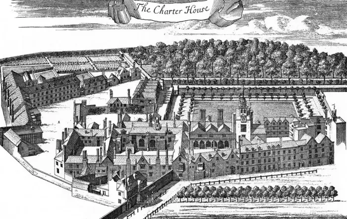 Framed Print : The Charter House, Finsbury, London in 1755. Granted 1545 to Sir Edward North. Finally Framed Print : The Charter House, Finsbury, London in 1755. Granted 1545 to Sir Edward North. Finally
