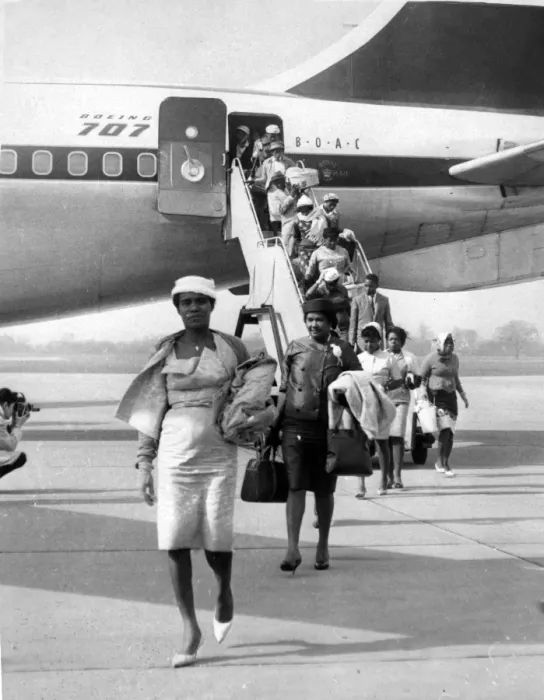 Framed Print : Chartered Boeing 707 jet airliners are flying in hundreds of coloured immigrants Framed Print : Chartered Boeing 707 jet airliners are flying in hundreds of coloured immigrants