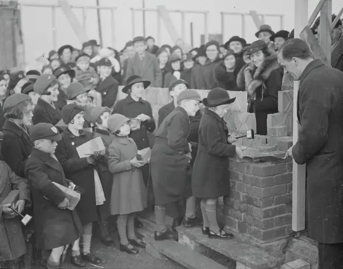 Framed Print : Children laying the foundation stones at the building of the new Baptist Hall at Sidcup Framed Print : Children laying the foundation stones at the building of the new Baptist Hall at Sidcup