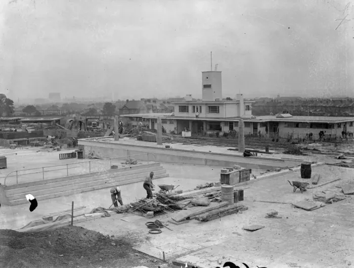 Framed Print : Chingfords hillside swimming pool nearly ready. Chingfords new swimming