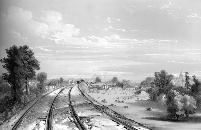 Framed Print : Chippenham landscape and sweeping railway lines