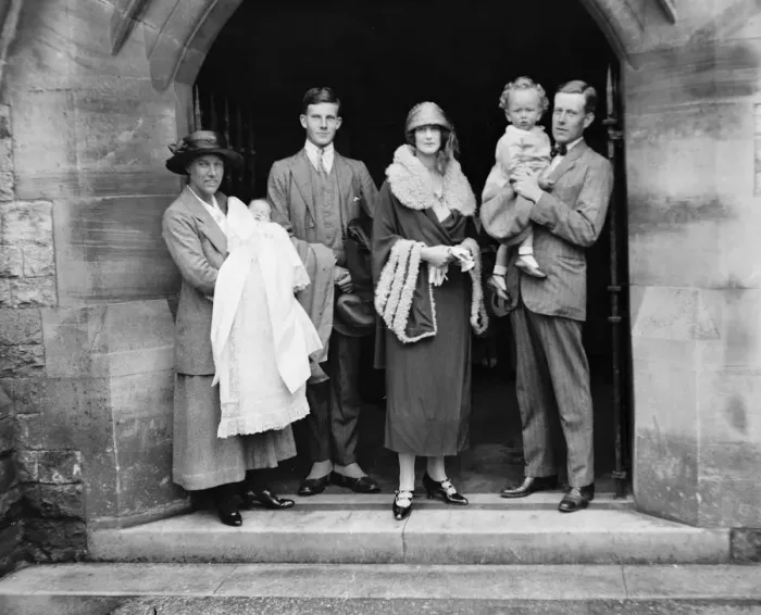 Framed Print : Christening at St Saviour s. Westgate on Sea The infant Simon, Mr Harold Warrender