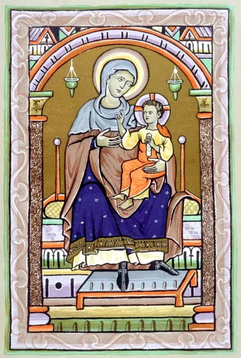 Framed Print : Christian 13th century illumination of the Virgin and Child. 19th century lithographic Framed Print : Christian 13th century illumination of the Virgin and Child. 19th century lithographic
