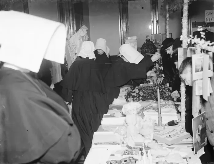 Framed Print : The Christmas Bazaar held at the Convent School in Sidcup, Kent. 1936 Framed Print : The Christmas Bazaar held at the Convent School in Sidcup, Kent. 1936