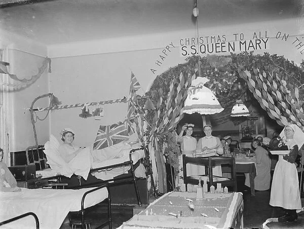 Christmas decorations for those on SS Queen Mary, at the County Hospital Dartford, Kent