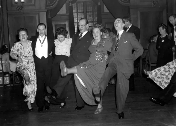 Framed Print : A Christmas party in Nutfield Centre 1948 dance / dancing / party season / celebration Framed Print : A Christmas party in Nutfield Centre 1948 dance / dancing / party season / celebration