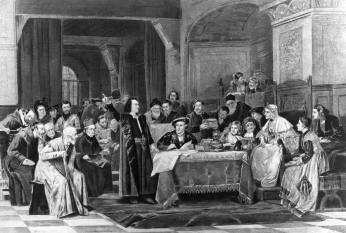 Framed Print : Christopher Columbus at the court of Ferdinand and Isabella