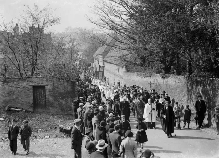 Framed Print : Church procession through Orpington, Kent. 1935 Framed Print : Church procession through Orpington, Kent. 1935