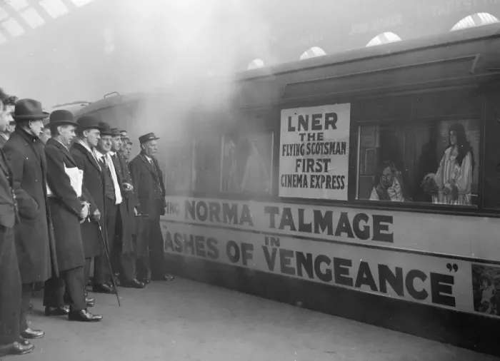 Framed Print : Cinema coach on Flying Scotsman at Kings Cross before its first journey Framed Print : Cinema coach on Flying Scotsman at Kings Cross before its first journey