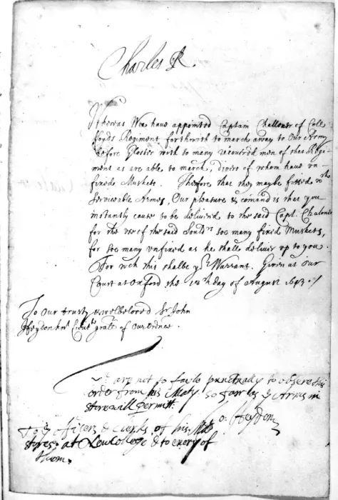 Framed Print : Civil War warrant for issue of muskets to Colonel Lloyds Regiment. Signed by King Charles 1 Framed Print : Civil War warrant for issue of muskets to Colonel Lloyds Regiment. Signed by King Charles 1