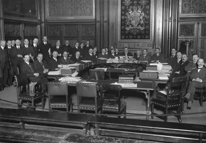 Framed Print : Coal commission sit at Westminster. Kings Robing Room, House of Lords. 1919 Framed Print : Coal commission sit at Westminster. Kings Robing Room, House of Lords. 1919