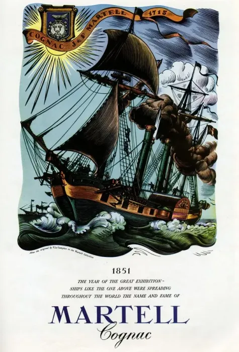 Framed Print : Cognac advertisment - 1951 Advertising for Martell Cognac
