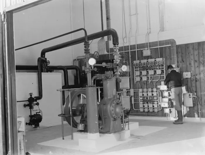Framed Print : Cold storage plant. The engine room. 1937