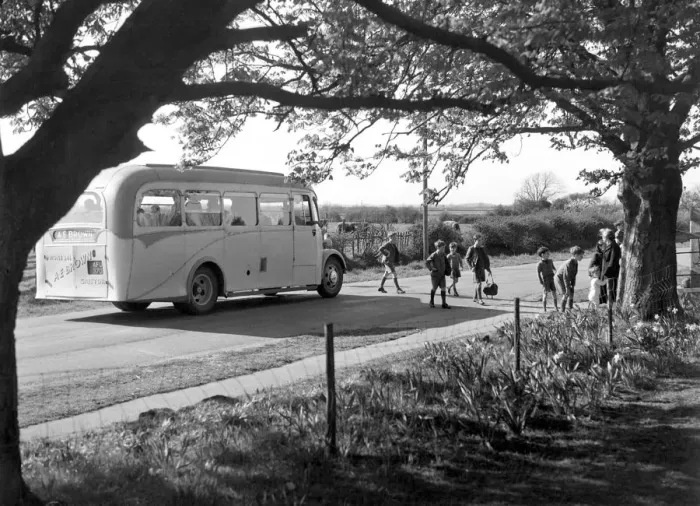 Framed Print : Coming home on the school bus. 19th April 1948 Framed Print : Coming home on the school bus. 19th April 1948