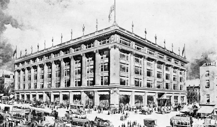 Framed Print : The commencement of the building of the Selfridge store on the corner of Oxford Street