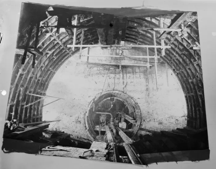Framed Print : The completion of the pilot Dartford Tunnel. The place where the two parts of Framed Print : The completion of the pilot Dartford Tunnel. The place where the two parts of