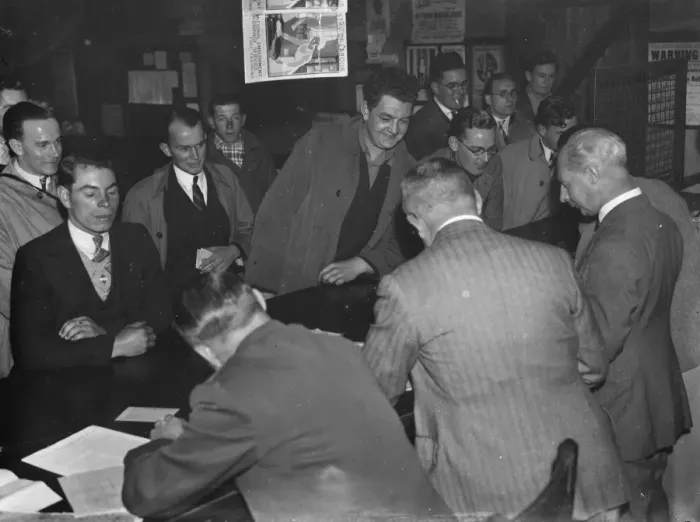 Framed Print : Conscription men signing on at Sidcup. 1939 Framed Print : Conscription men signing on at Sidcup. 1939