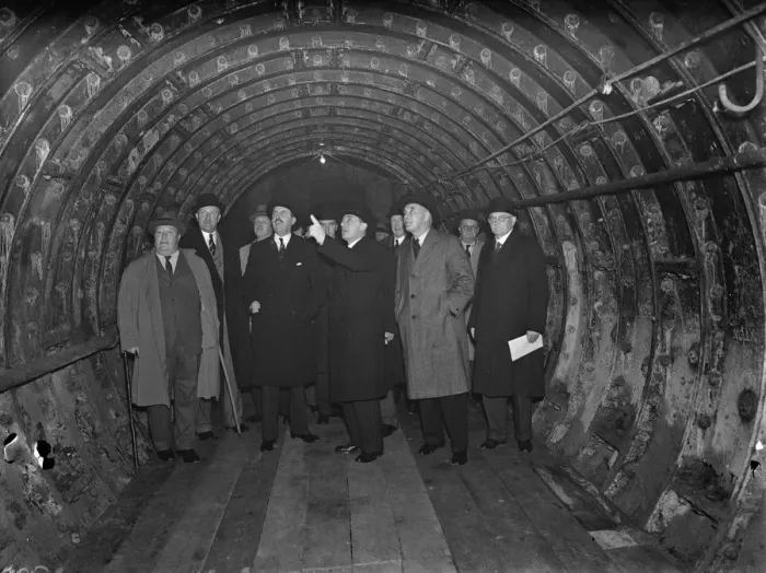 Framed Print : The construction of the Dartford Tunnel, where recently a pilot tunnel was completed Framed Print : The construction of the Dartford Tunnel, where recently a pilot tunnel was completed