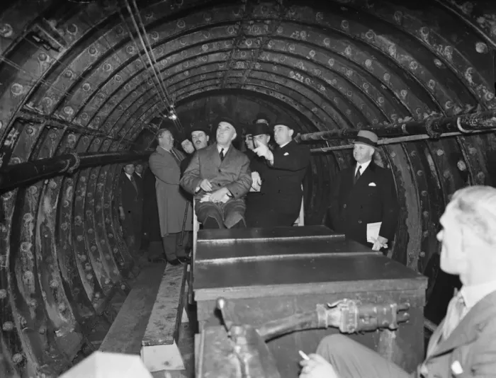 Framed Print : The construction of the Dartford Tunnel, where recently a pilot tunnel was completed Framed Print : The construction of the Dartford Tunnel, where recently a pilot tunnel was completed