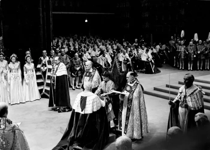 Framed Print : Coronation Day - The Queen receives the spurs in the solemn cermony. The Lord Great Framed Print : Coronation Day - The Queen receives the spurs in the solemn cermony. The Lord Great