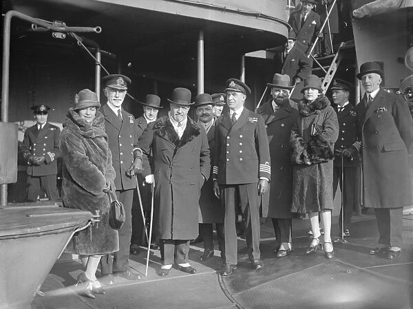 Count Volpi, the Italian finance minister visits Portsmouth. A group on HMS Repulse
