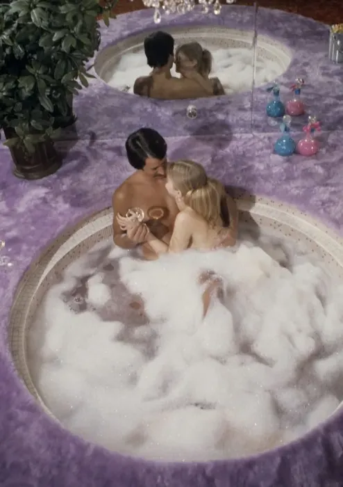 Framed Print : couple in hot tub 1970s funny humour cheesy bubbles valentine love couple romance Framed Print : couple in hot tub 1970s funny humour cheesy bubbles valentine love couple romance
