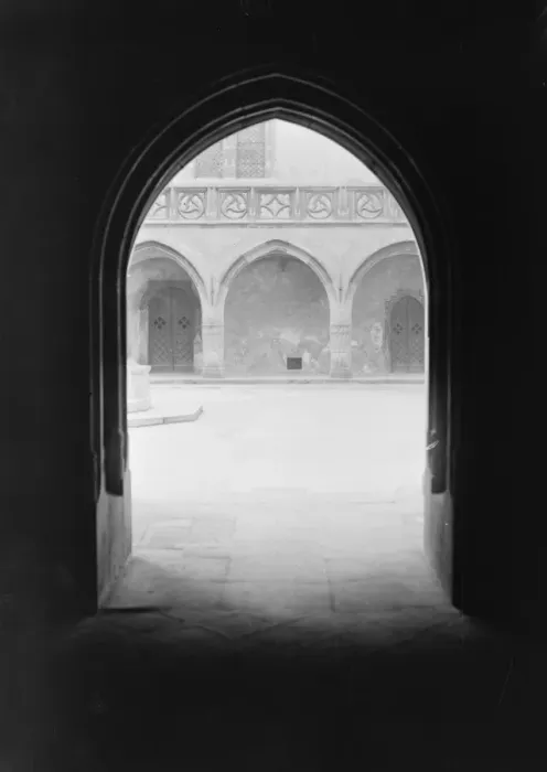 Framed Print : Cracow, Poland. The famous old courtyard, showing beautiful Gothic colonnade Framed Print : Cracow, Poland. The famous old courtyard, showing beautiful Gothic colonnade