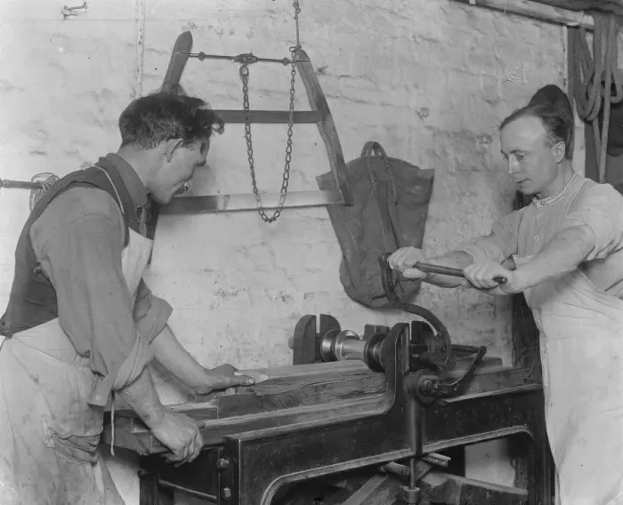 Framed Print : Cricket Bat Making at John Wisdens Pressing a blade to harden it, several tons