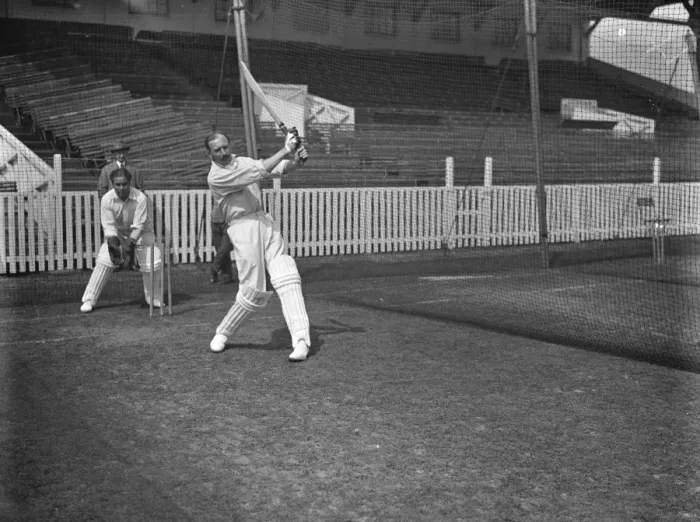 Framed Print : Cricket at the Oval. Percy Fender batting with Captain Barnato keeping wicket