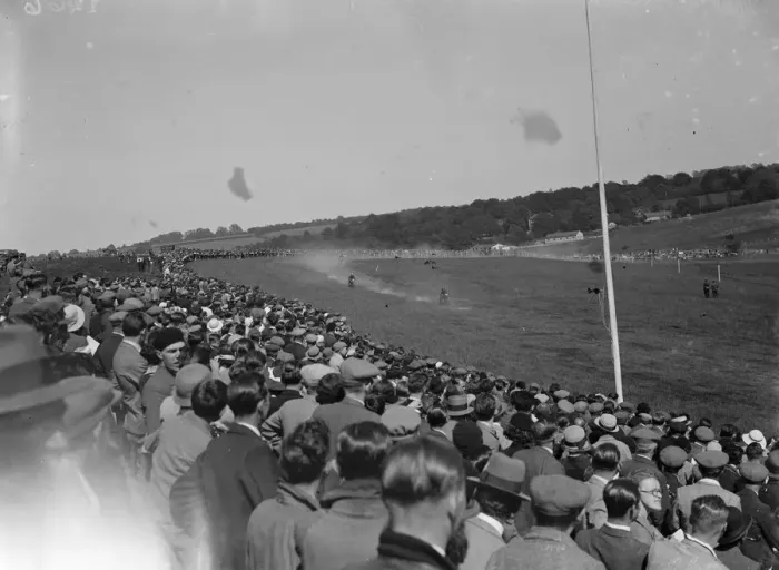 Framed Print : Crowds watching the motor cycle racing, Kent. 1935 Framed Print : Crowds watching the motor cycle racing, Kent. 1935