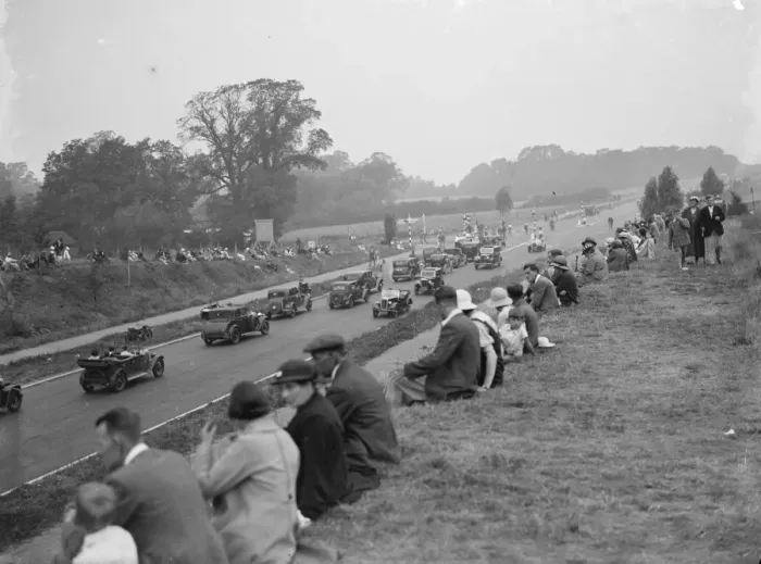 Framed Print : Crowds watching the traffic passing on the on newly opened Sidcup by - pass Framed Print : Crowds watching the traffic passing on the on newly opened Sidcup by - pass