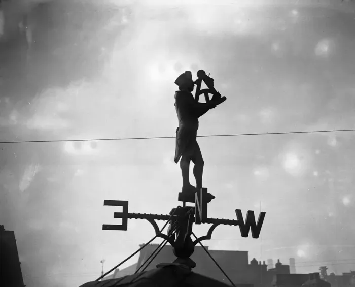 Framed Print : A curious sign forming a weather vane is to be seen on the roof of the Champion Framed Print : A curious sign forming a weather vane is to be seen on the roof of the Champion