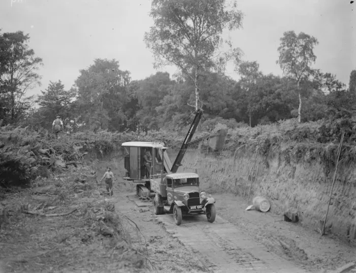 Framed Print : Cutting a new road, St Pauls Cray Wood. 1937 Framed Print : Cutting a new road, St Pauls Cray Wood. 1937