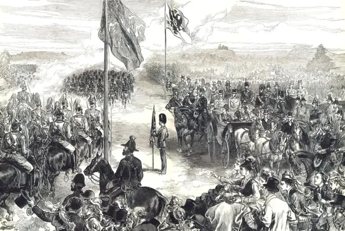 Framed Print : Czar Alexander II and the Royal party at The Aldershott Review, 30th May 1874