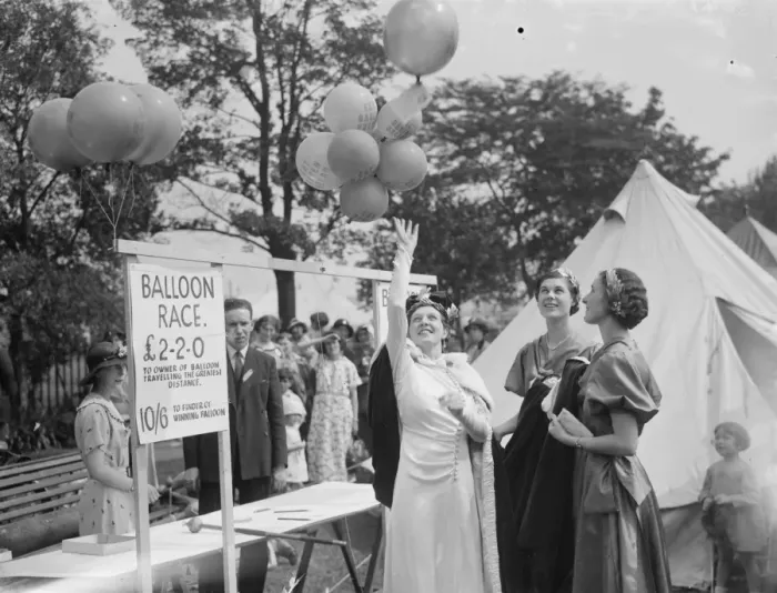 Framed Print : The Dartford Carnival in Kent. The start of the balloon race. 1936 Framed Print : The Dartford Carnival in Kent. The start of the balloon race. 1936