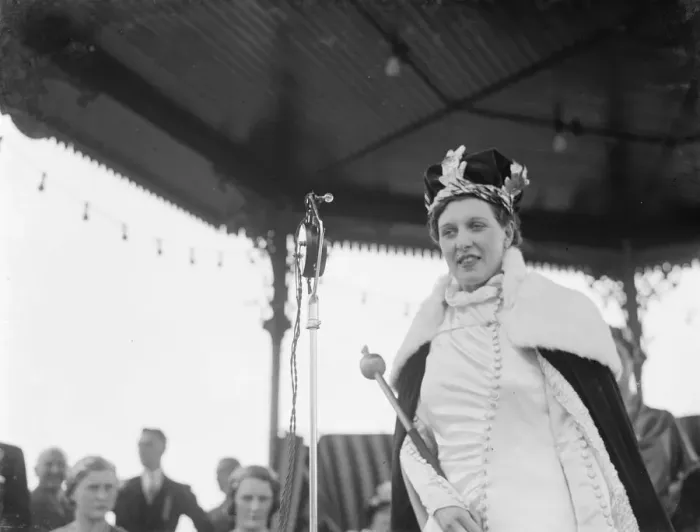 Framed Print : The Dartford Carnival Queen speaks after being crowned. 1936 Framed Print : The Dartford Carnival Queen speaks after being crowned. 1936