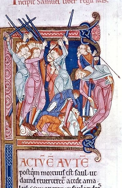The death of Saul at Gilboa from 12th Century Lambeth Bible