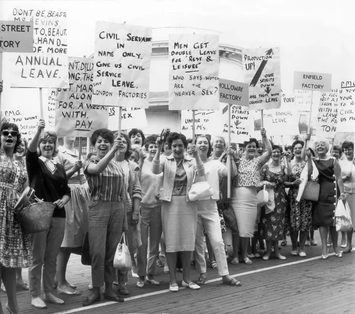 Framed Print : They Demand Equality With Men. A day at the seaside but these girls from Post Office Framed Print : They Demand Equality With Men. A day at the seaside but these girls from Post Office